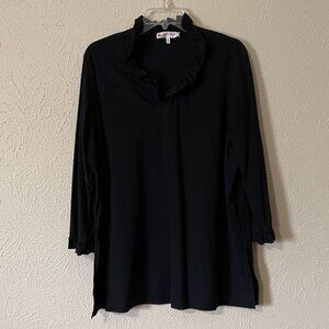 Jude Connally Black, Long Sleeve Tunic Top with ruffle trim, Size XL
